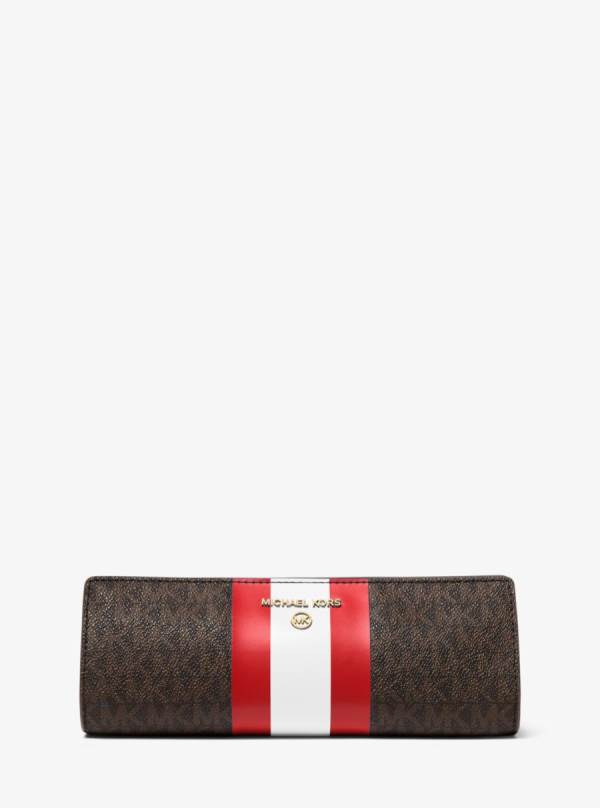 Damske Kufre Michael Kors Small Logo Stripe Pencil Case Svetlo Červené - Kabelky Michael Kors Obchod | QYERB-5014